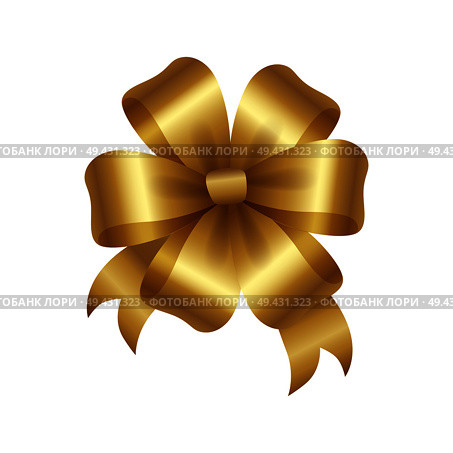 Golden bow knot with five loops vector illustration decorative element isolated on white background. Satin gold ribbon, silk tape for your design. Golden Bow Knot with Five Loop Vector Illustration. Стоковая иллюстрация, агентство Ingram Publishing / Фотобанк Лори