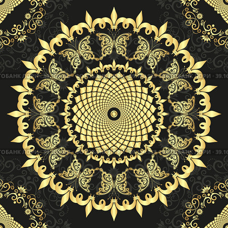 Golden gradient vintage  mandala on dark. Стоковая иллюстрация, иллюстратор Ольга Дроздова / Фотобанк Лори