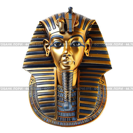 Golden mask of tutankhamun pharaoh on white background. Стоковое AI-изображение, AI-художник Иван Рябоконь / Фотобанк Лори