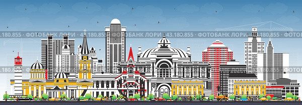 Горизонт города Одесса. Известные достопримечательности и здания на фоне голубого неба. Стоковая иллюстрация, иллюстратор Игорь Сорокин / Фотобанк Лори