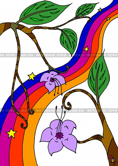 graphic branch rainbow stars blossoms. Стоковое фото, фотограф Frank Rehermann / PantherMedia / Фотобанк Лори