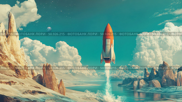 gravity floating rocket ai generated. Стоковое AI-изображение, AI-художник Vectorwin / Фотобанк Лори