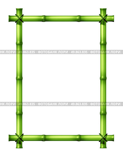 Green bamboo sticks blank frame as an exotic decorative hot tropical climate design element made with poles tied by grass rope on an isolated white background. Стоковое фото, агентство Ingram Publishing / Фотобанк Лори