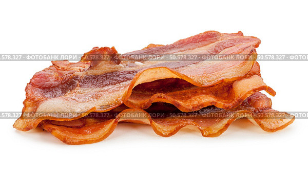 Grilled fresh bacon isolated on white background. Стоковое фото, агентство Ingram Publishing / Фотобанк Лори