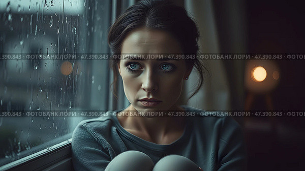 Грустная женщина. Стоковое AI-изображение, AI-художник Анна Рогалева / Фотобанк Лори