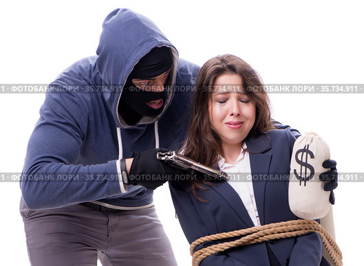 Gunman forcing a woman with the gun. Стоковое фото, фотограф Elnur / Фотобанк Лори