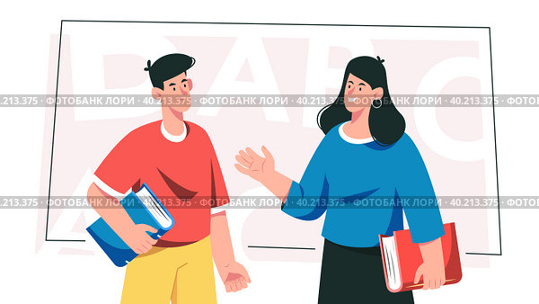 Guy and girl. Discussion. Стоковая иллюстрация, иллюстратор Татьяна Гавриш / Фотобанк Лори