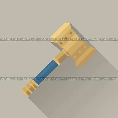 Hammer of Thor. Hammer of Thor. Hammer of god. Weapon of major norse god associated with thunder. Weapon of viking. Game object in flat design isolated. Vector illustration. Стоковая иллюстрация, агентство Ingram Publishing / Фотобанк Лори