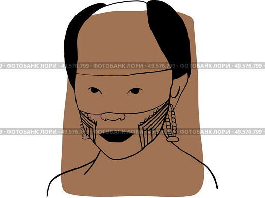 Hand-draw outline portrait of a tribal man with brown sample color. Abstract colletion of different people and skin tones. Diversity concept. Стоковое фото, агентство Ingram Publishing / Фотобанк Лори