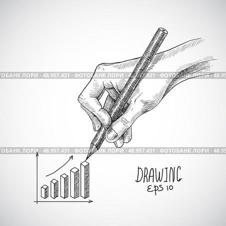 Hand drawing business graph with graphite pencil sketch isolated on white background vector illustration. Стоковая иллюстрация, агентство Ingram Publishing / Фотобанк Лори