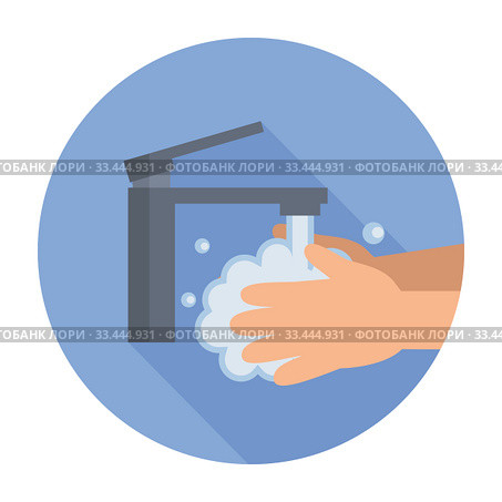 Hand washing. Concept of coronavirus quarantine. Antibacterial washing. Vector illustration flat design isolated on background. Personal hygiene. Disinfection. Стоковая иллюстрация, иллюстратор Анастасия Улитко / Фотобанк Лори