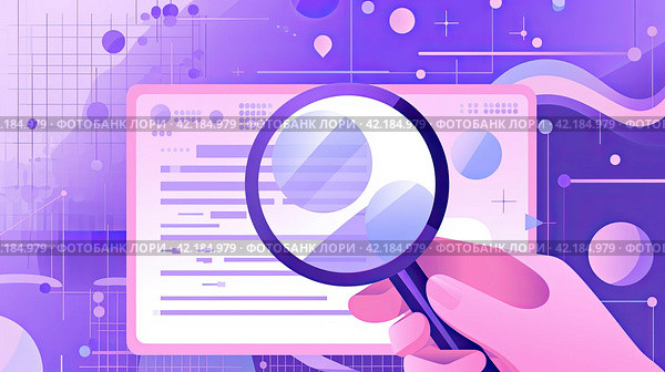 Hand with magnifying glass analyzing data on document. Стоковое AI-изображение, AI-художник Татьяна  Бральнина / Фотобанк Лори