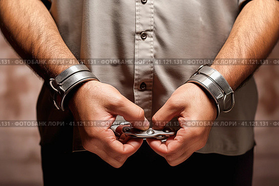 Handcuffed hands close-up. Стоковое AI-изображение, AI-художник Юрий Поздников / Фотобанк Лори