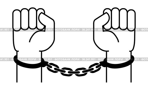 Handcuffs on the hands of the criminal. Стоковая иллюстрация, иллюстратор Сергей Лаврентьев / Фотобанк Лори