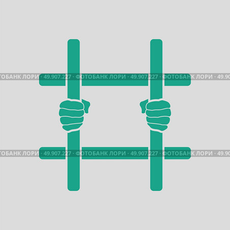 Hands holding prison bars icon. Gray background with green. Vector illustration. Стоковая иллюстрация, агентство Ingram Publishing / Фотобанк Лори