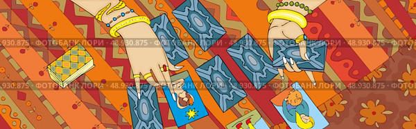 Hands of the fortuneteller on a ornamental background. Стоковая иллюстрация, агентство Ingram Publishing / Фотобанк Лори