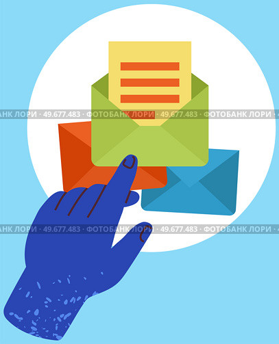 Hands pull sheet of paper from envelope. Mailing, communication via mail concept. Yellow envelope with letter vector illustration. Man reads letter, writing on paper. Postal item with written message. Man reads letter, writing. Postal item with written message. Hands pull sheet of paper from envelope. Стоковая иллюстрация, агентство Ingram Publishing / Фотобанк Лори