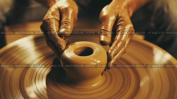 Hands shaping clay on pottery wheel: craftsmanship and artistry in motion. Стоковое AI-видео, аниматор Sabyna75 / Фотобанк Лори