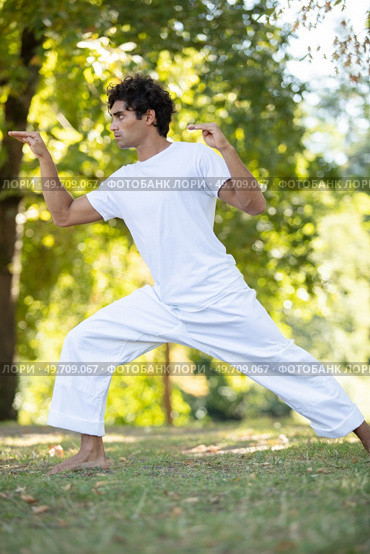 handsome man practicing thai chi in the park. Стоковое фото, агентство Ingram Publishing / Фотобанк Лори