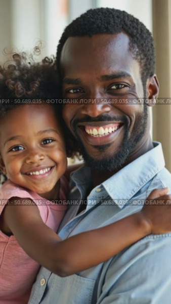 Happy african black father holding embracing cute little child daughter. Стоковое AI-видео, аниматор Sergey Grishin / Фотобанк Лори