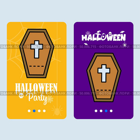 Happy Halloween invitation design with coffins vector. Стоковая иллюстрация, агентство Ingram Publishing / Фотобанк Лори