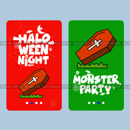 Happy Halloween invitation design with coffins vector. Стоковая иллюстрация, агентство Ingram Publishing / Фотобанк Лори