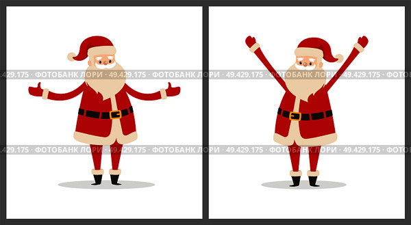 Happy smiling Santa Claus icon isolated on white background. Vector illustration with funny wintertime character in red costume with white fluffy beard. Happy Smiling Santa Claus Vector Illustration. Стоковая иллюстрация, агентство Ingram Publishing / Фотобанк Лори