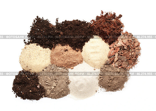 Heaps of different soils on white background. Стоковое фото, фотограф Pixel_shot / Фотобанк Лори