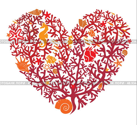 Heart is made of corals, isolated on white background. Стоковая иллюстрация, агентство Ingram Publishing / Фотобанк Лори