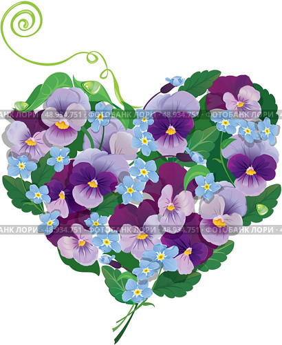 Heart shape is made of beautiful flowers - pansy and forget me not - floral  background. Стоковая иллюстрация, агентство Ingram Publishing / Фотобанк Лори