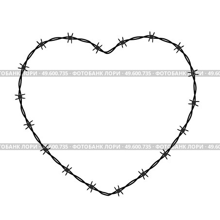 Heart Shaped conclusion symbol, sign. Barbed wire isolated on white background. Vector Illustration EPS10. Heart Shaped conclusion symbol, sign. Barbed wire isolated on white background. Vector Illustration. Стоковая иллюстрация, агентство Ingram Publishing / Фотобанк Лори