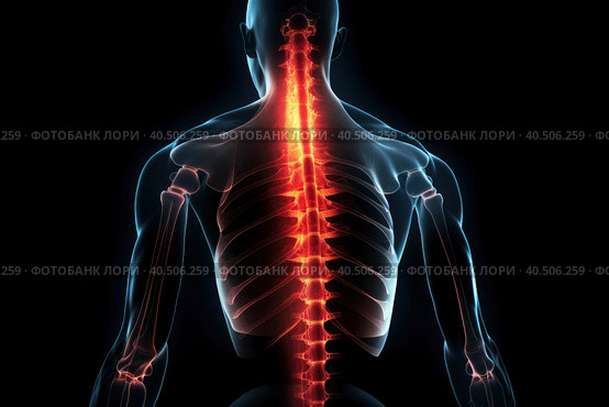 Hernia of the cervical spine, neck pain, man suffering from backache, spondylosis of the intervertebral disc, AI Generated. Стоковое AI-изображение, AI-художник Станислав Тарко / Фотобанк Лори