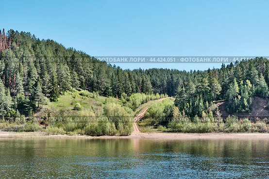 High bank of Kama River, Russia. Summer rural nature landscape. Стоковое фото, фотограф Ирина Кононова / Фотобанк Лори