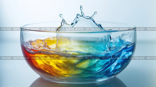 High-Speed Macro Color Burst, Laundry Capsule Dissolving in Water. Высокоскоростная цветная макросъемка, капсула для стирки, растворяющаяся в воде. Стоковое AI-изображение, AI-художник Katsiaryna Repich / Фотобанк Лори