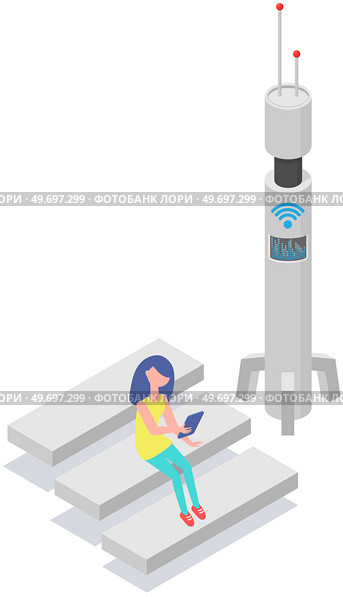 High speed network technology for connection over Internet. Wireless user communication. Base station, mobile data tower, telecommunication signal transmitter. Signal connection equipment. 5G network technology. Connection tower wireless high speed internet. Base station mobile data tower. Стоковая иллюстрация, агентство Ingram Publishing / Фотобанк Лори