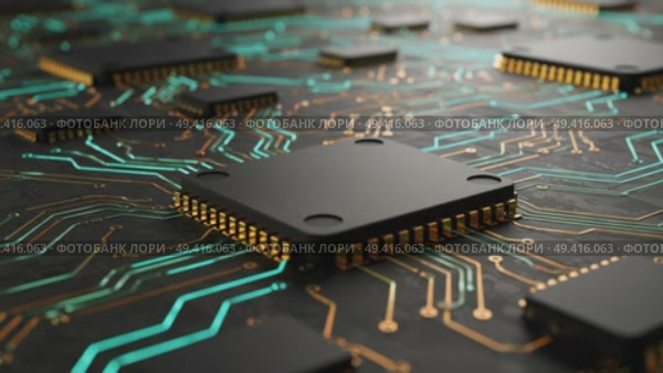 High-tech microprocessors on circuit board with intricate connections. Стоковое AI-видео, аниматор KATERINA AI / Фотобанк Лори