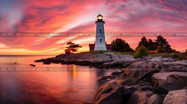 historic long island light house ai generated. Стоковое AI-изображение, AI-художник Vectorwin / Фотобанк Лори