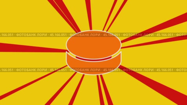 Хоккейная шайба на фоне анимации из движущихся лучей солнца. Большой оранжевый символ немного увеличивается. Плавная закольцованная анимация в формате 4k на желтом фоне. Стоковое видео, видеограф Карпенко Алексей / Фотобанк Лори