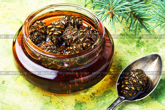 Homemade medicinal jam from pine cones.Natural Medicine. Jam from pine cones. Стоковое фото, агентство Ingram Publishing / Фотобанк Лори