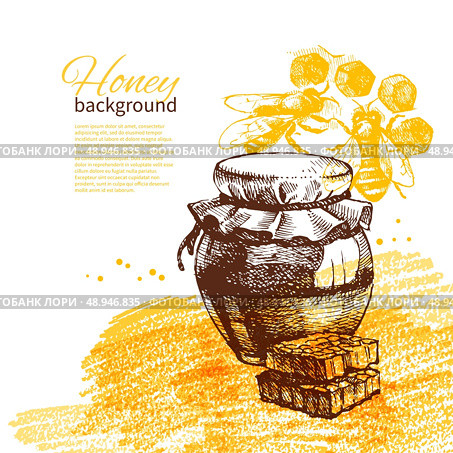 Honey background with hand drawn sketch illustration. Стоковая иллюстрация, агентство Ingram Publishing / Фотобанк Лори