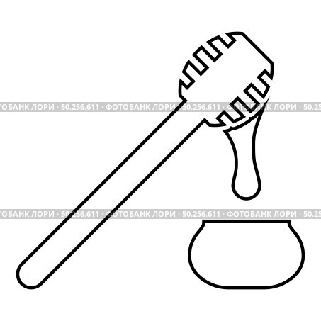 Honey drips from honey spoon into pot Stick with wooden and jar liquid nectar icon outline black color vector illustration flat style simple image. Honey drips from honey spoon into pot Stick with wooden and jar liquid nectar icon outline black color vector illustration flat style image. Стоковая иллюстрация, агентство Ingram Publishing / Фотобанк Лори