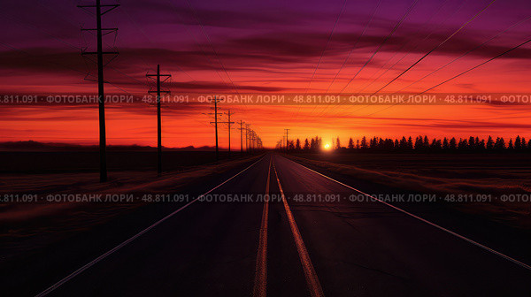 horizon powerlines road ai generated. Стоковое AI-изображение, AI-художник Vectorwin / Фотобанк Лори