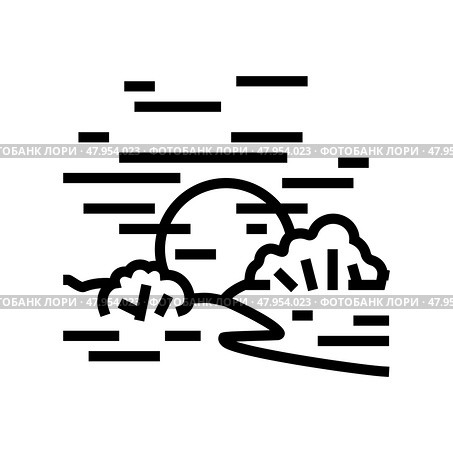horizont sunset sun summer sunlight line icon vector illustration. Стоковая иллюстрация, иллюстратор Vectorwin / Фотобанк Лори