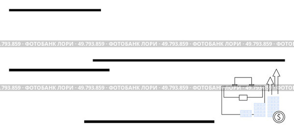 Horizontal black lines and a set of elements icon representing business growth with arrows, briefcase, and dollar coin. Ideal for presentations, reports, financial projections, corporate branding. Minimalist Business Growth Concept with Briefcase and Rising Arrows in Modern Design. Стоковая иллюстрация, агентство Ingram Publishing / Фотобанк Лори