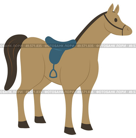 Horse mammal vector, isolated animal with seat for rider. Flat style mane standing and looking at side, stallion strong pet from farm equestrian sports. Horse Animal with Equipment for Equine Sports. Стоковая иллюстрация, агентство Ingram Publishing / Фотобанк Лори