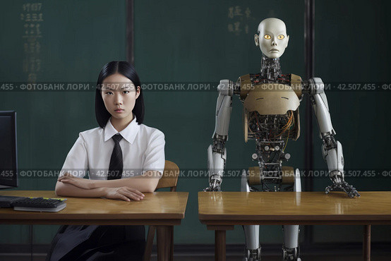 Hugh Kretschmer robot learning shot. Generate ai. Стоковое AI-изображение, AI-художник Иван Рябоконь / Фотобанк Лори