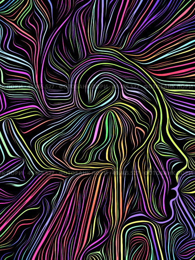 Human face integrated in black and white woodcut pattern. On subject of the mind, consciousness, reason and human drama. Black and White Poetry series. Стоковое фото, агентство Ingram Publishing / Фотобанк Лори