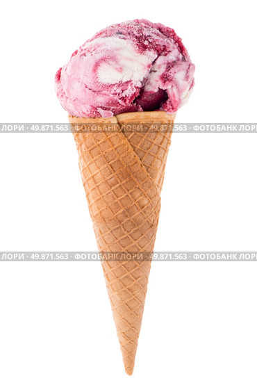 Ice cream cone with scoop of red fruits isolated on white background. Стоковое фото, агентство Ingram Publishing / Фотобанк Лори