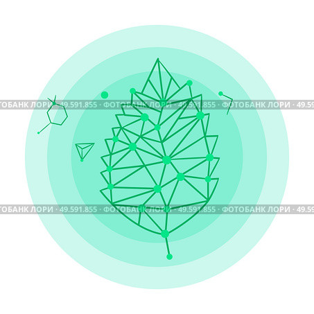 Icon of leaf hologram or logo. Green leaf elements, dna connection, isolated at white background. Exploring connections, exploring nature. Logo or object inside green circles. Gene modification. Icon of leaf hologram, logo, green leaf elements, dna connection, isolated at white background. Стоковая иллюстрация, агентство Ingram Publishing / Фотобанк Лори