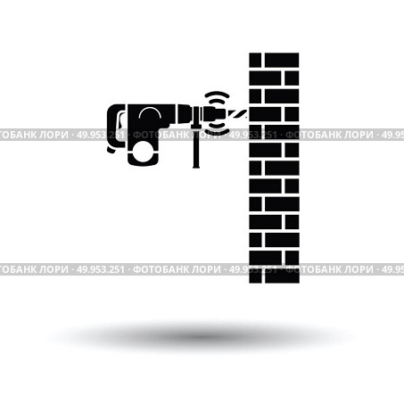 Icon of perforator drilling wall. White background with shadow design. Vector illustration. Стоковая иллюстрация, агентство Ingram Publishing / Фотобанк Лори